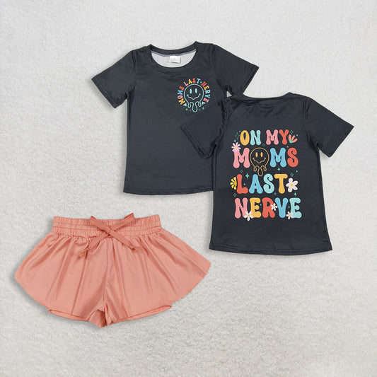 Baby Girl Kids Black Short Sleeves Shirt Peach Ruffle Shorts Set Clothes RTS