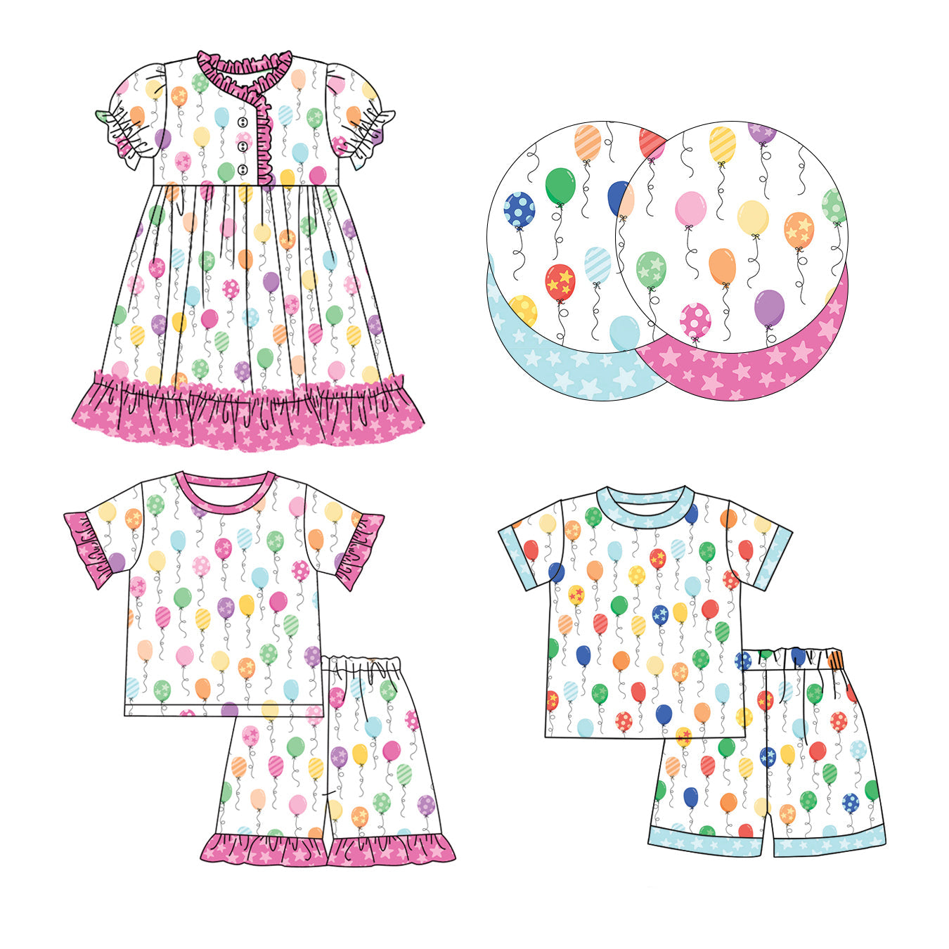 Baby Boy Girl Short Sleeves Birthday Balloons Sibling Dress Set ( Moq 5 Each Design ) 12.11