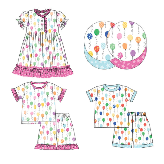 Baby Boy Girl Short Sleeves Birthday Balloons Sibling Dress Set ( Moq 5 Each Design ) 12.11
