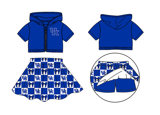 ( Moq 5 Each Style ) Baby Girls Kids Toddler UK Hoodie Zipper Tops Blue Bows Shorts Skirt Team Set