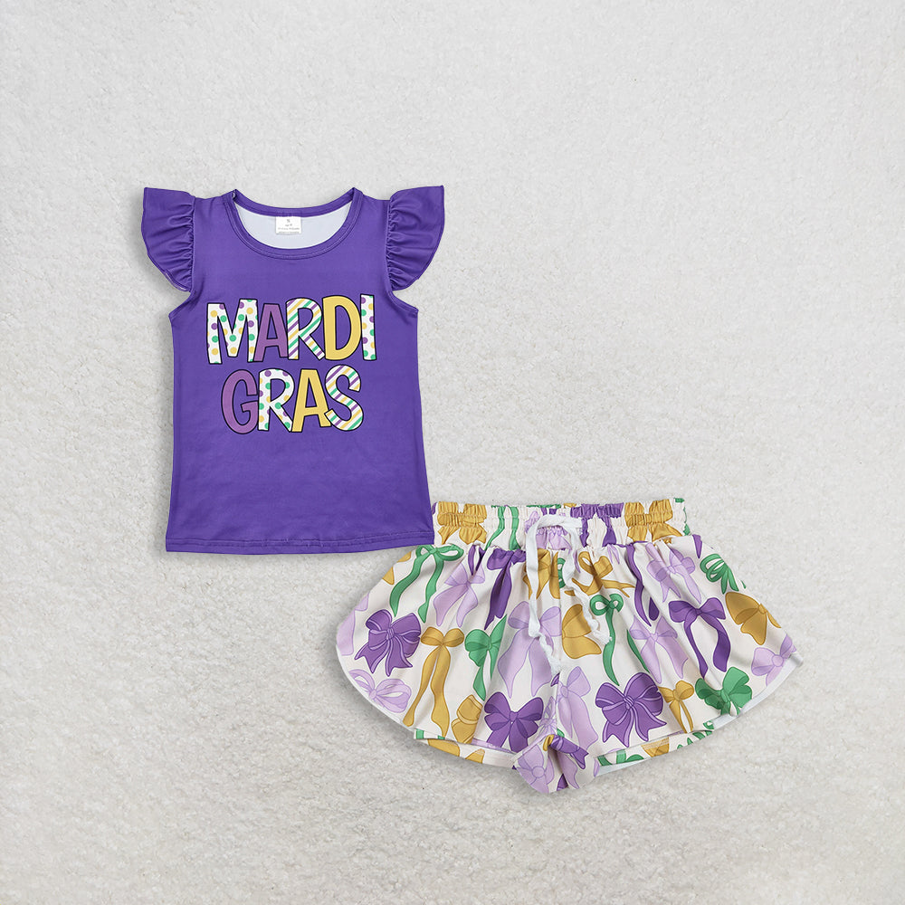Baby Girl Kids Shirt Sleeves Purple Shirt Bows Yoga Skort Set RTS