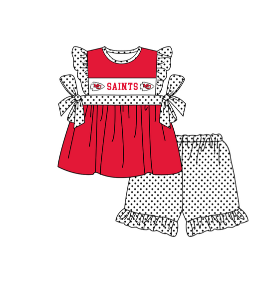 ( Moq 5 ) Baby Girls Toddler Short Sleeves Bows Tunic Dots Shorts Team KC Set