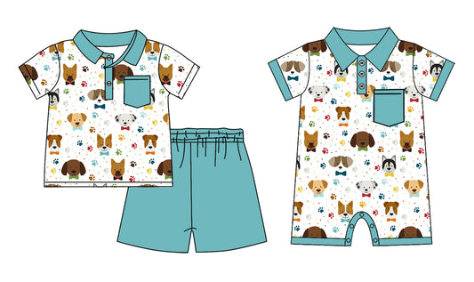Baby Boy Short Sleeves Dogs Sibling Romper Set ( Moq 5 Each Design ) 12.12