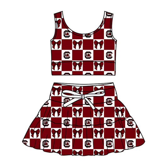 ( Moq 5 Each Style ) Baby Girls Kids Toddler Chicken Bows Plaid Tops Shorts Skirt Team Set