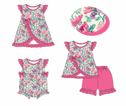 ( Moq 5 Each Style ) Baby Girl Short Sleeves Flower Bows Sibling Romper Dress Set 3.27