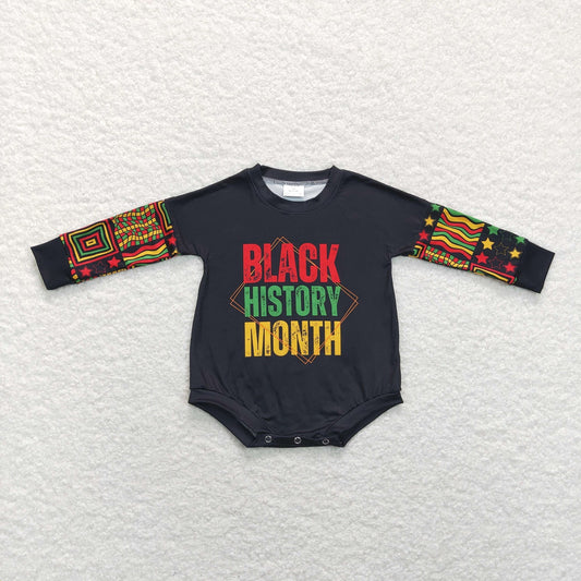 LR0900 Baby Boy Long Sleeves Black History One Piece Romper