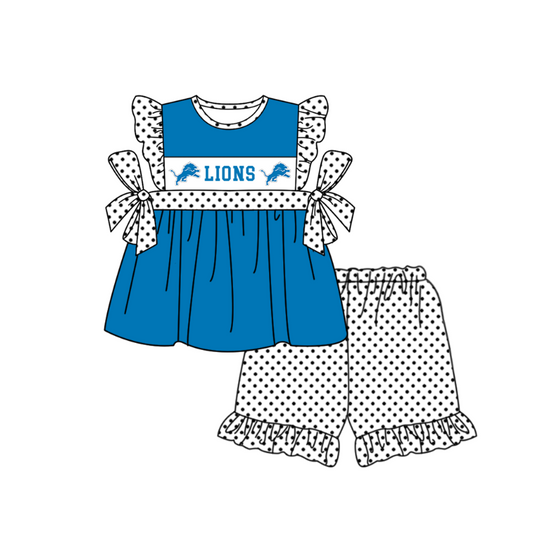 ( Moq 5 ) Baby Girls Toddler Short Sleeves Blue Tunic Dots Shorts Team Set