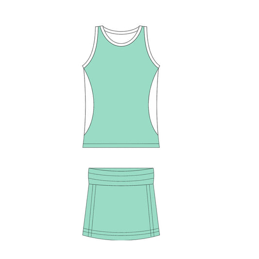 ( Moq 10 ) Baby Girl Green Sleeveless Activity Wear Vest Tops Shorts Skirts Yoga Set