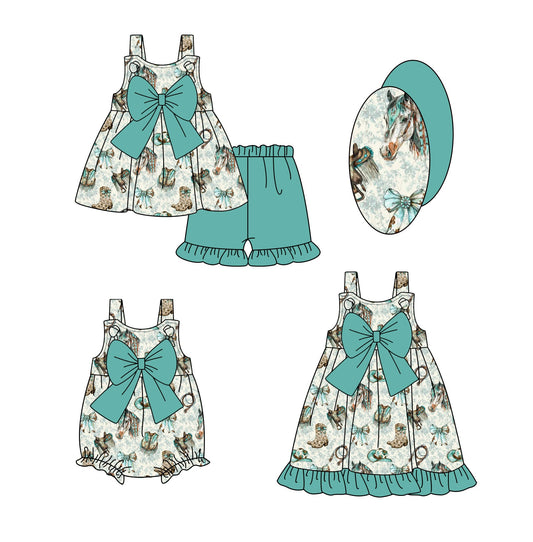 Baby Girl Western Boots Bows Sibling Romper Dress Set ( Moq 5 Each Style ) 2.11
