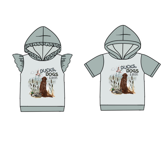 ( Moq 5 Each Style ) Baby Boy Girl Short Sleeves Ducks Dogs Sibling Hoodie Shirt 4.23