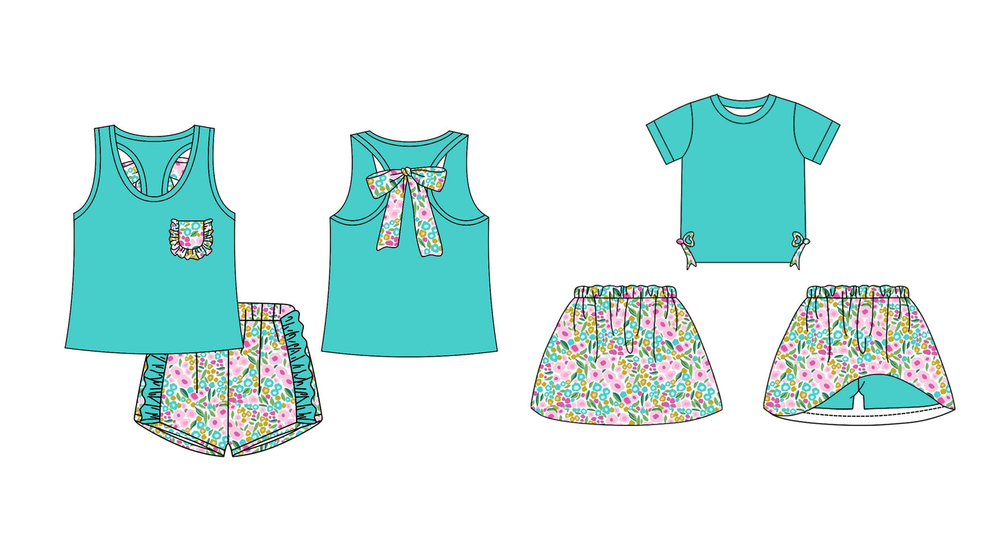 Baby Girl Summer Sibling Floral Green Skort Shorts Set ( Moq 5 Each Design ) 12.18