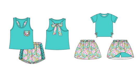 Baby Girl Summer Sibling Floral Green Skort Shorts Set ( Moq 5 Each Design ) 12.18