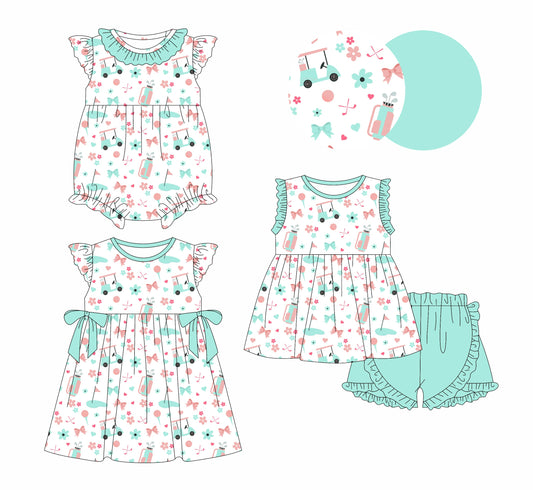 Baby Girl Flower Golf Green Sibling Romper Dress Set ( Moq 5 Each Style ) 1.10