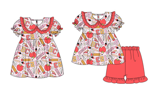 ( Moq 5 Each Style ) Baby Girls Kids Short Sleeves Pencil Sibling Back to School Dress Set