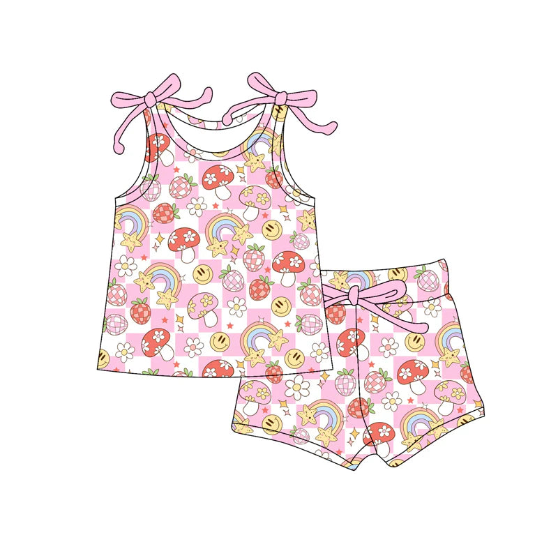 Baby Girls Bows Sleeveless Smiles Flowers Top Short Set ( Moq 5 )