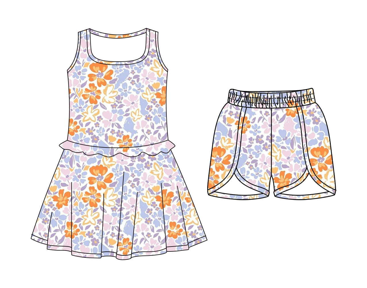 ( Moq 5 Each Style ) Sibling Baby Girls Toddler Pink Orange Flower Ruffle Dress Shorts Summer Clothes