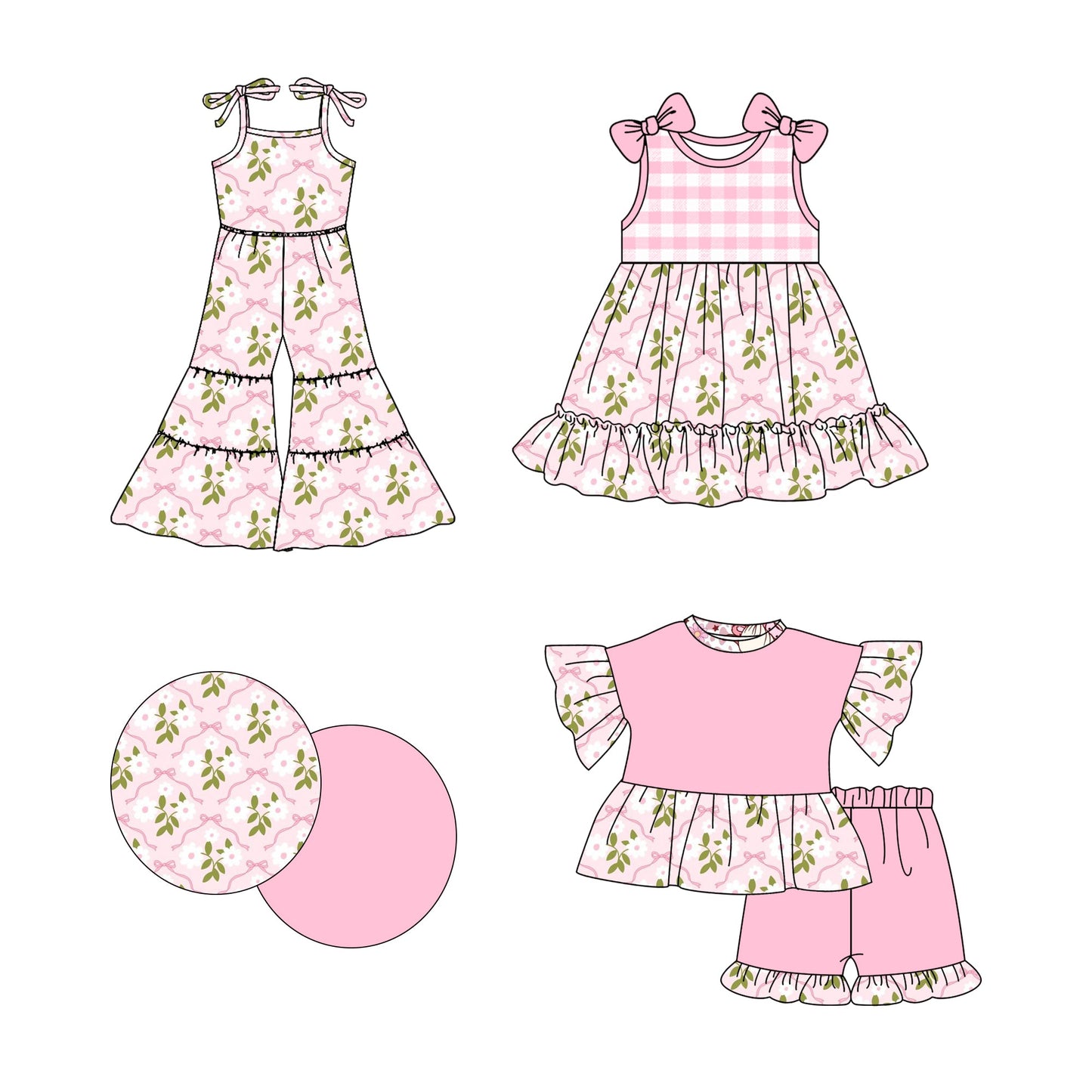 Baby Girl Flower Pink Sibling Jumpsuit Dress Set ( Moq 5 Each Style ) 2.21
