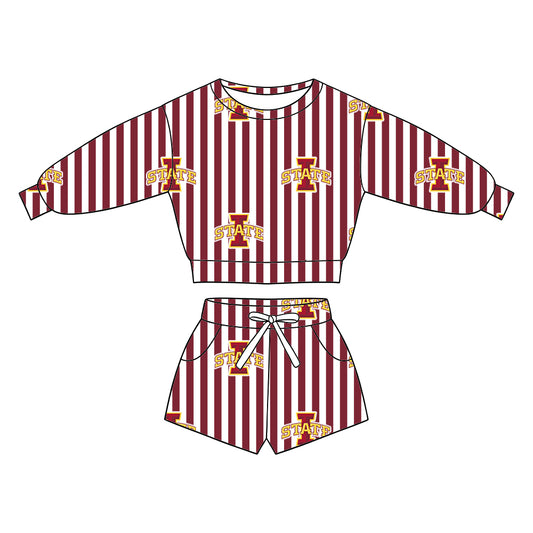 ( Moq 5 ) Baby Girls Kids Long Sleeves Shirt Pockets Shorts Team Set Clothes