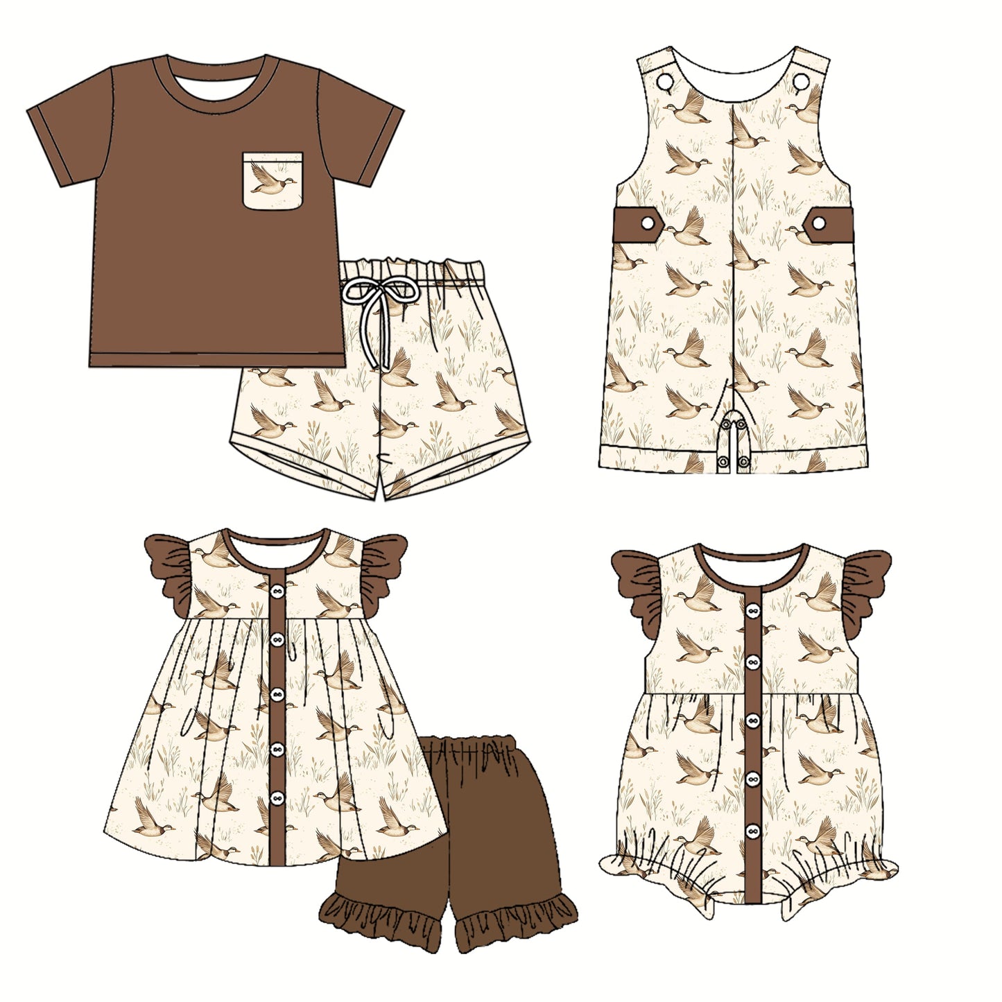 Baby Boy Girl Ducks Brown Sibling Romper Set ( Moq 5 Each Style ) 3.21