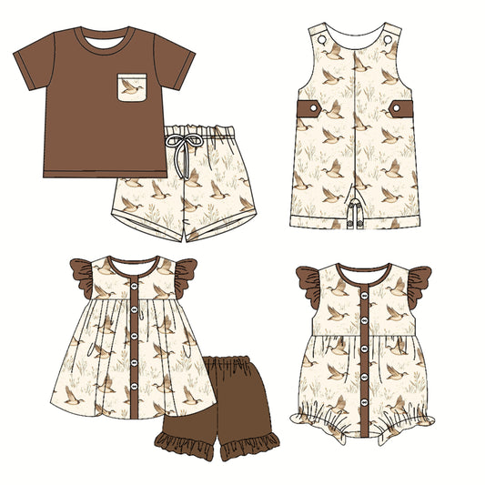 Baby Boy Girl Ducks Brown Sibling Romper Set ( Moq 5 Each Style ) 3.21