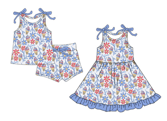 ( Moq 5 Each Style ) Baby Girl 4th Of July Ice Cream Sibling Dress Set 4.17