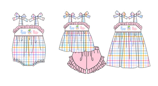 Baby Girl Easter Rabbits Carrots Sibling Romper Dress Set ( Moq 5 Each Style ) 1.8