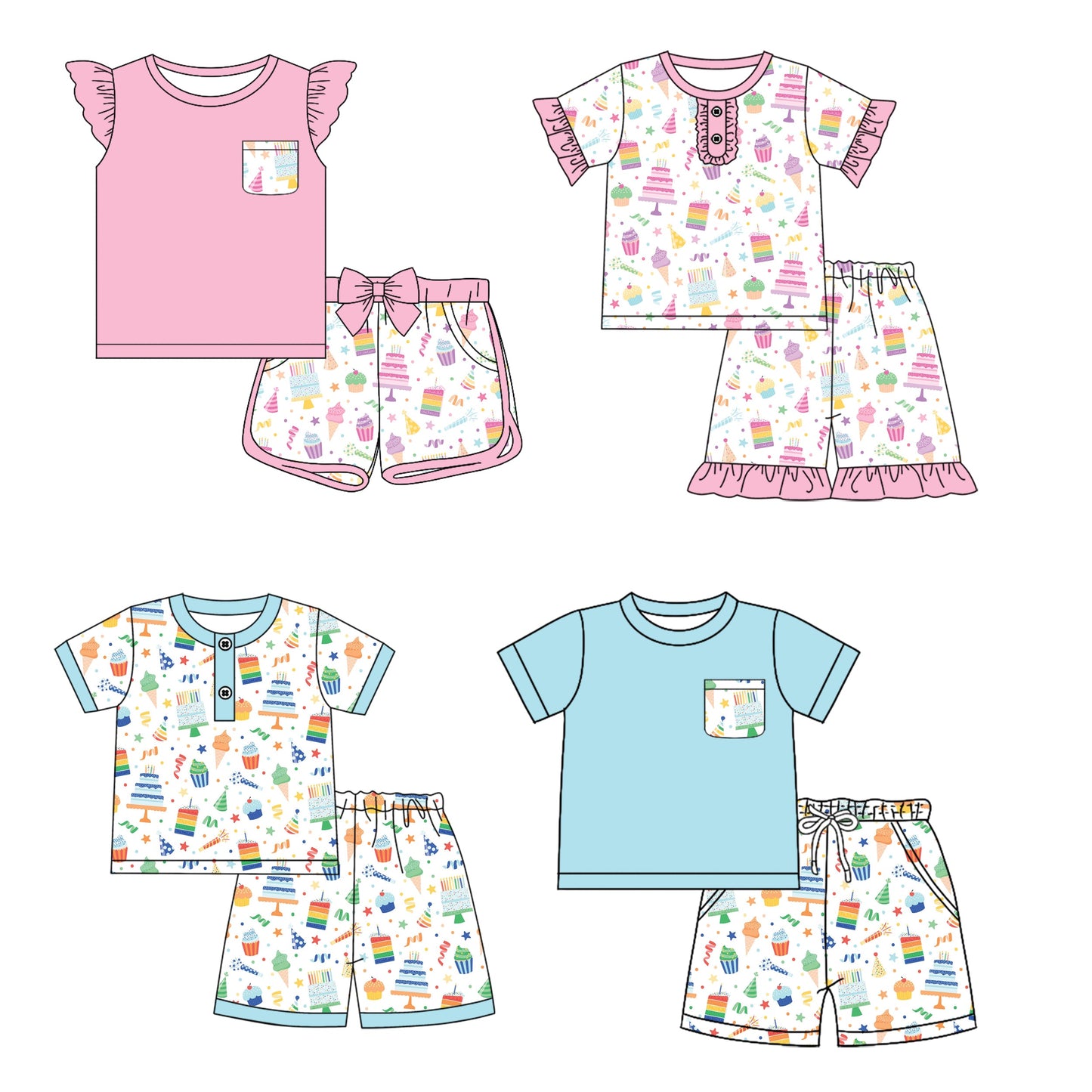 Baby Boy Girl Short Sleeves Birthday Sibling Pajamas Set ( Moq 5 Each Style ) 12.18