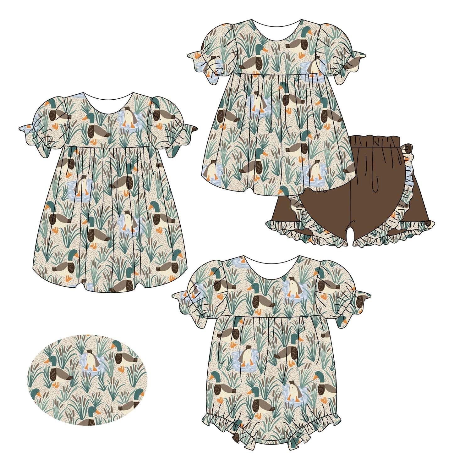Baby Girl Ducks Short Sleeves Sibling Romper Dress Set ( Moq 5 Each Style ) 2.17