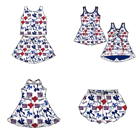 ( Moq 5 Each Style ) Baby Girls Toddler Blue Bows Sibling Team Shorts Dresses Set Clothing
