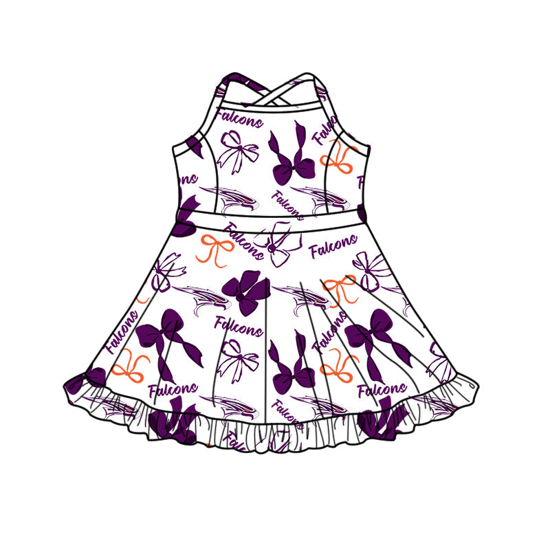 ( Moq 5 each style ) Baby Boy Girl Team Purple Sibling Shirt Bows Cheer Dress Set 8.16