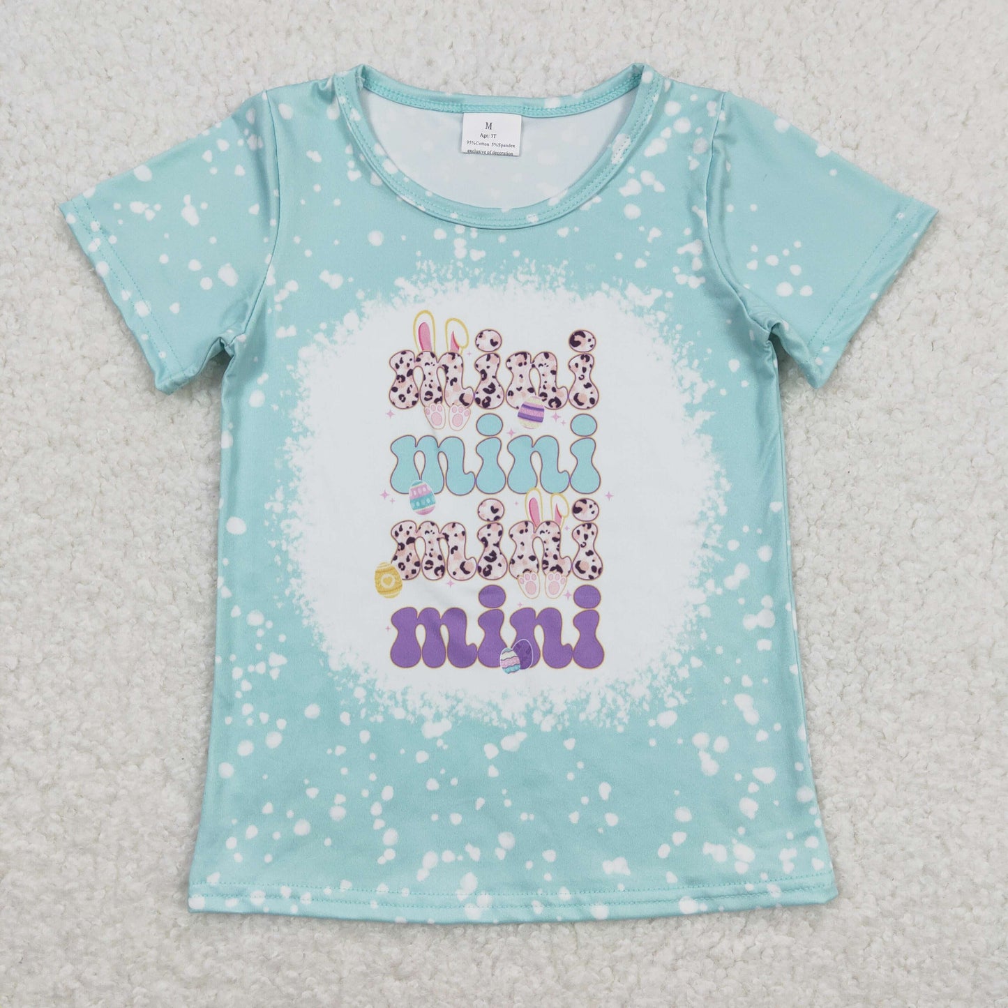 Baby Girl Easter Mini Short Sleeves Rabbit Eggs Blue Tops Shirt