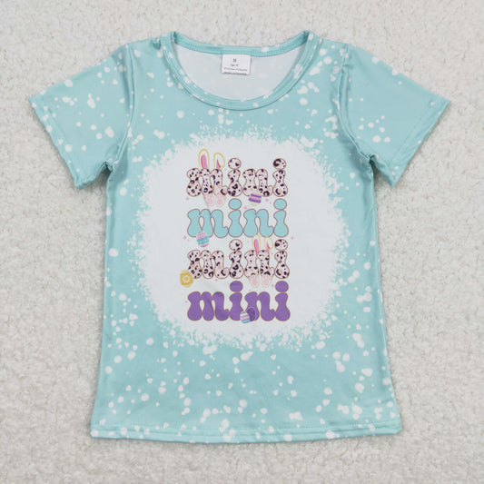 Baby Girl Easter Mini Short Sleeves Rabbit Eggs Blue Tops Shirt