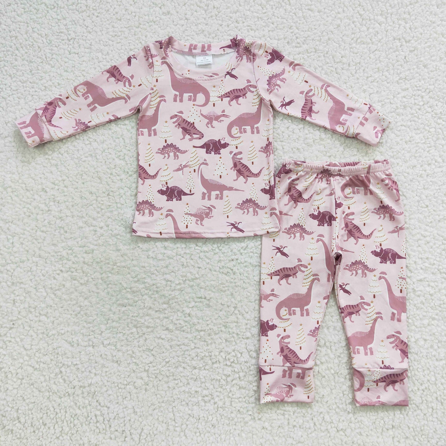 GLP0482 Baby Girl Long Sleeves Shirt Pants Dinosaurs Pink Christmas Outfit Pajamas