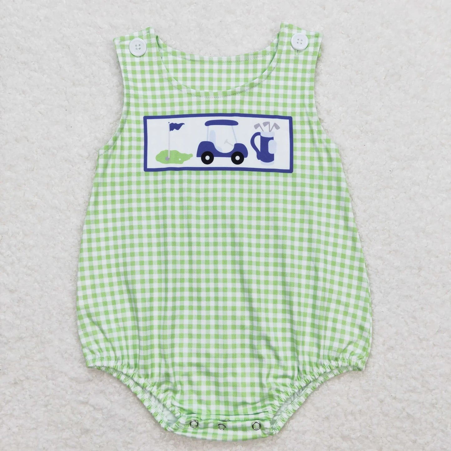 Sibling Baby Boys Kids Golf Green Plaid One Piece Romper Set RTS