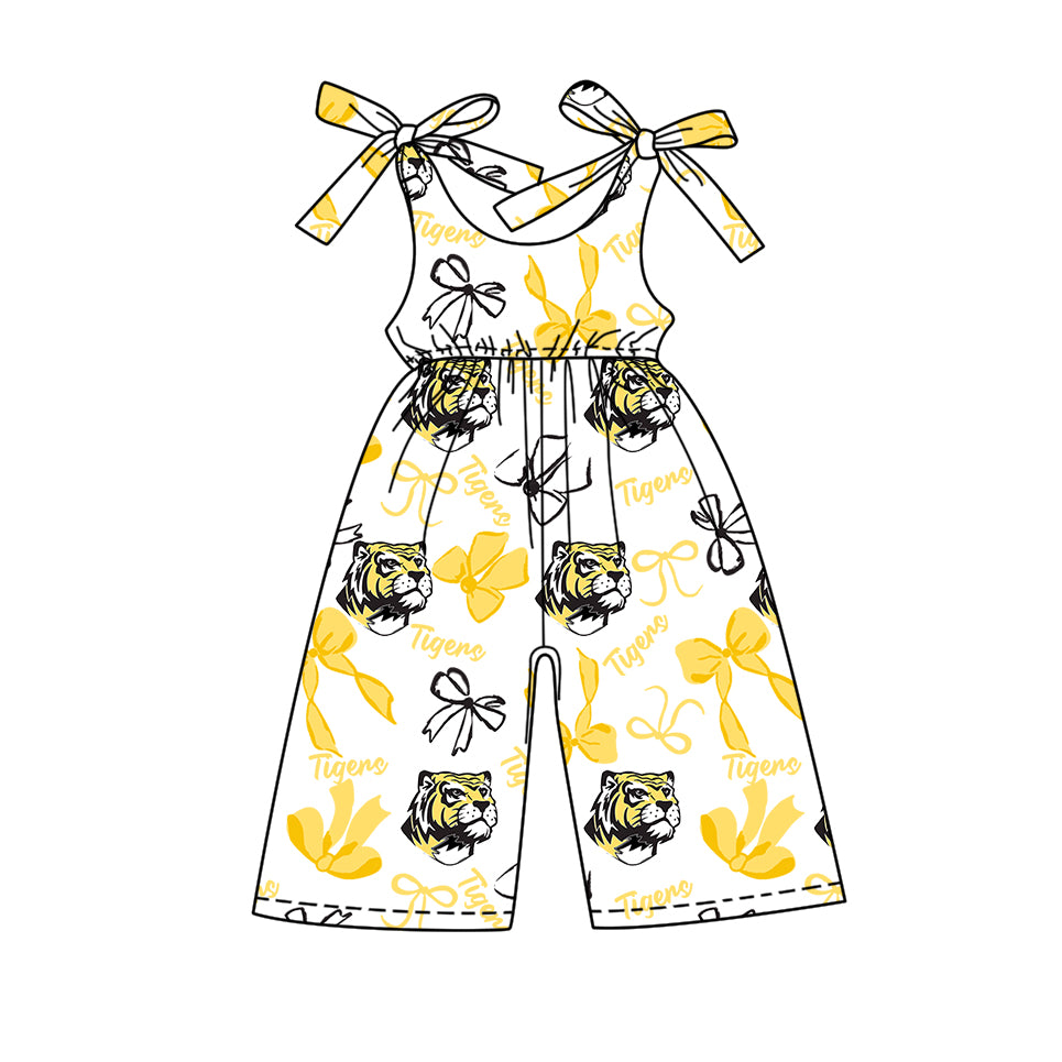 ( Moq 5 each style ) Baby Boy Girl Team Cheer Sibling Shirt Tiger Yellow Bows Jumpsuit Dress Set 7.30