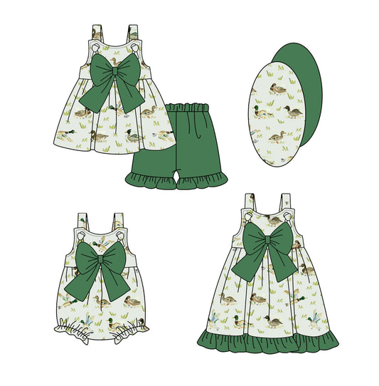 Baby Girl Ducks Green Bows Sibling Romper Dress Set ( Moq 5 Each Style ) 2.24