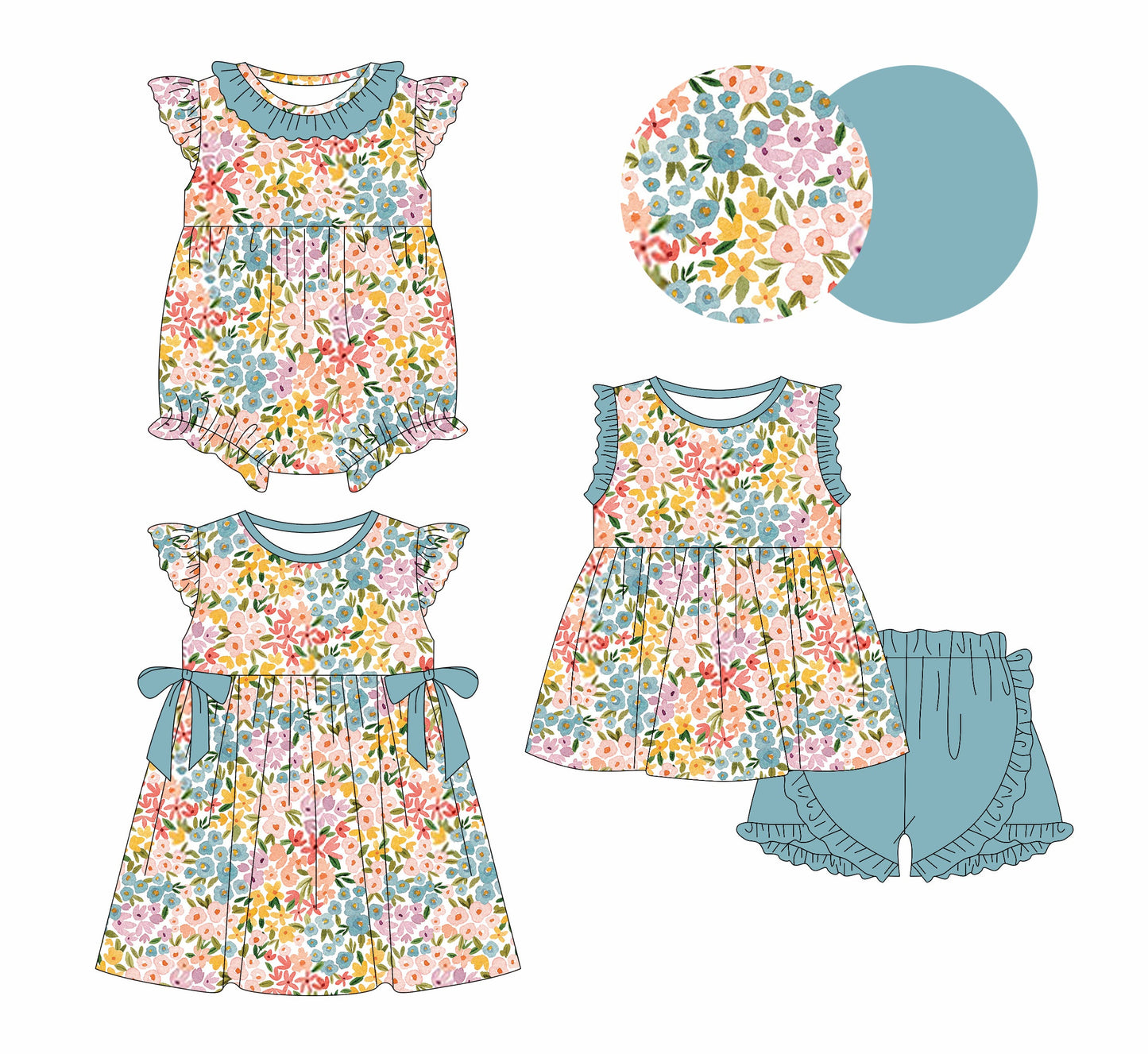 Baby Girl Floral Summer Sibling Romper Dress Set ( Moq 5 Each Style ) 12.28