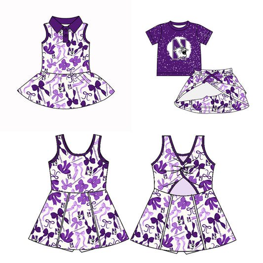( Moq 5 each style ) Baby Boy Girl Team Bows N Purple Sibling Dress Set 5.10