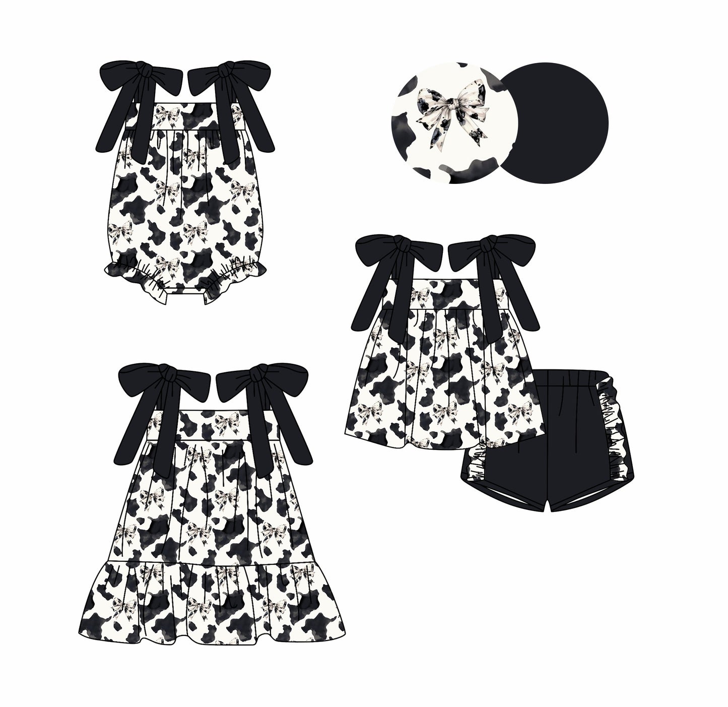 Baby Girl Straps Western Bows Sibling Romper Dress Set ( Moq 5 Each Style ) 3.20
