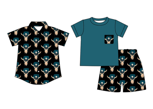 Baby Boy Short Sleeves Western Cow Sibling Shirt Set ( Moq 5 Each Style ) 2.13