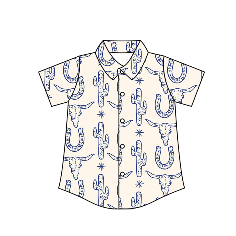 ( Moq 5 ) Baby Boy Short Sleeves Skull Cactus Button Shirts Tops