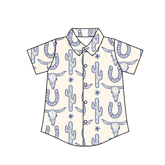 ( Moq 5 ) Baby Boy Short Sleeves Skull Cactus Button Shirts Tops