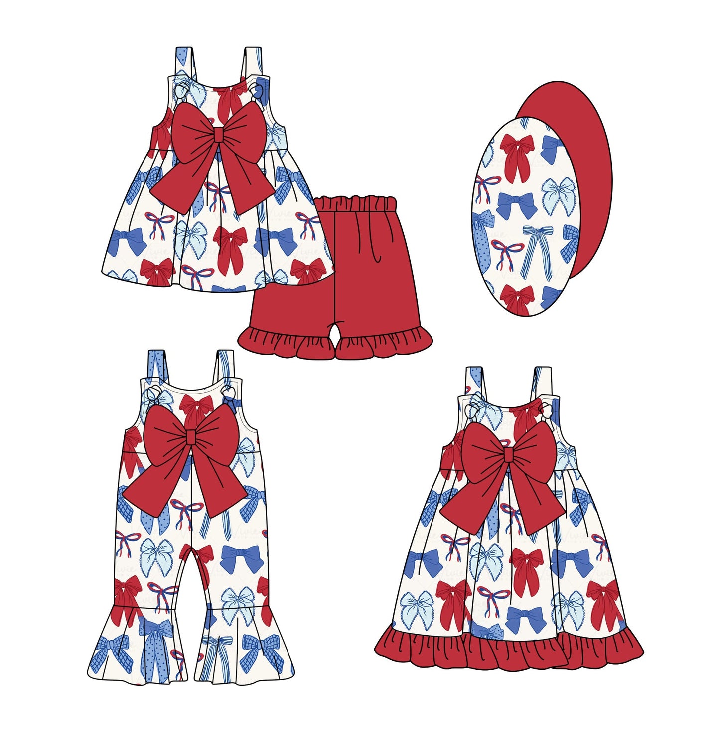 Baby Girl July 4th Bows Sibling Dress Romper Set ( Moq 5 Each Style ) 1.3