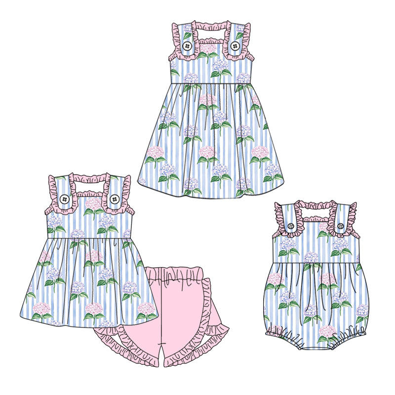 ( Moq 5 Each Style ) Sibling Baby Girls Kids Flower Stripes Romper Dress Set Clothes