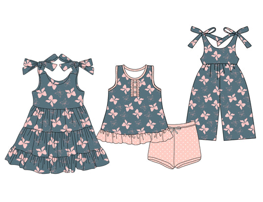 ( Moq 5 Each Style ) Baby Girl Bows Sleeveless Sibling Jumpsuit Dress Set 3.22