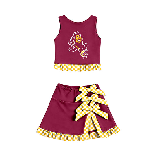 ( Moq 5 ) Baby Girls Kids Sleeveless Vest Bows Skirt Shorts Team Set Cheer Clothes
