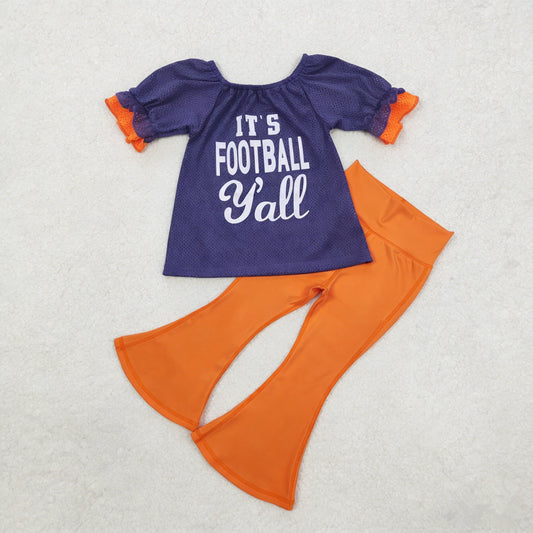 Baby Girls Kids Purple Short Sleeves Football Shirt Bell Pants Set Clothes RTS