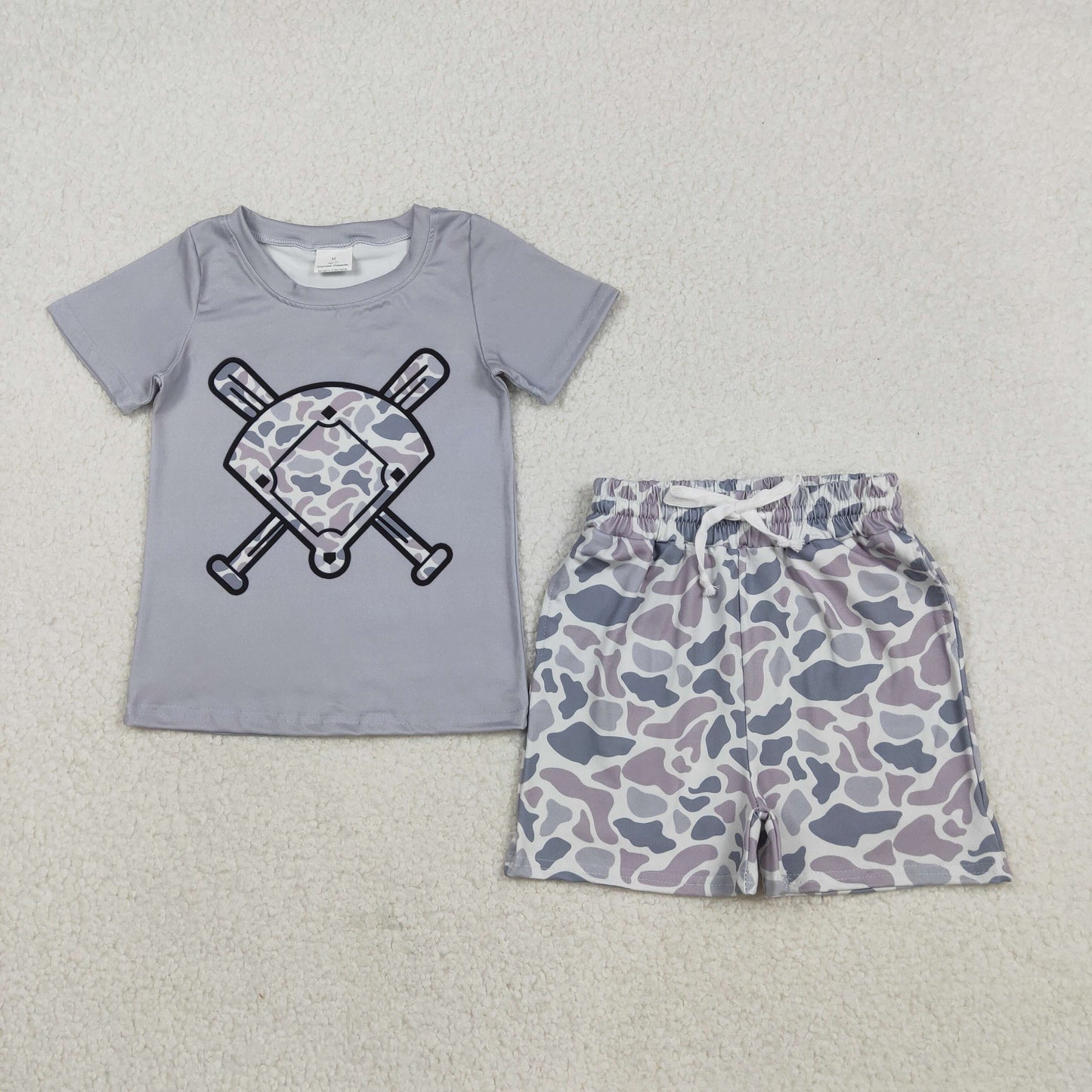 Baby Boys Short Sleeves Baseball Shirt Grey Camo Pockets Shorts Team Clothes Set RTS