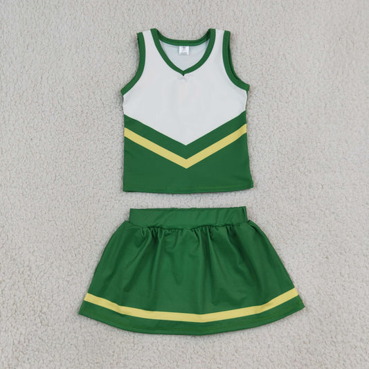 Baby Girls Kids Sleeveless Shirt Green Skirt Shorts Yoga Active Team Cheer Set Clothes RTS