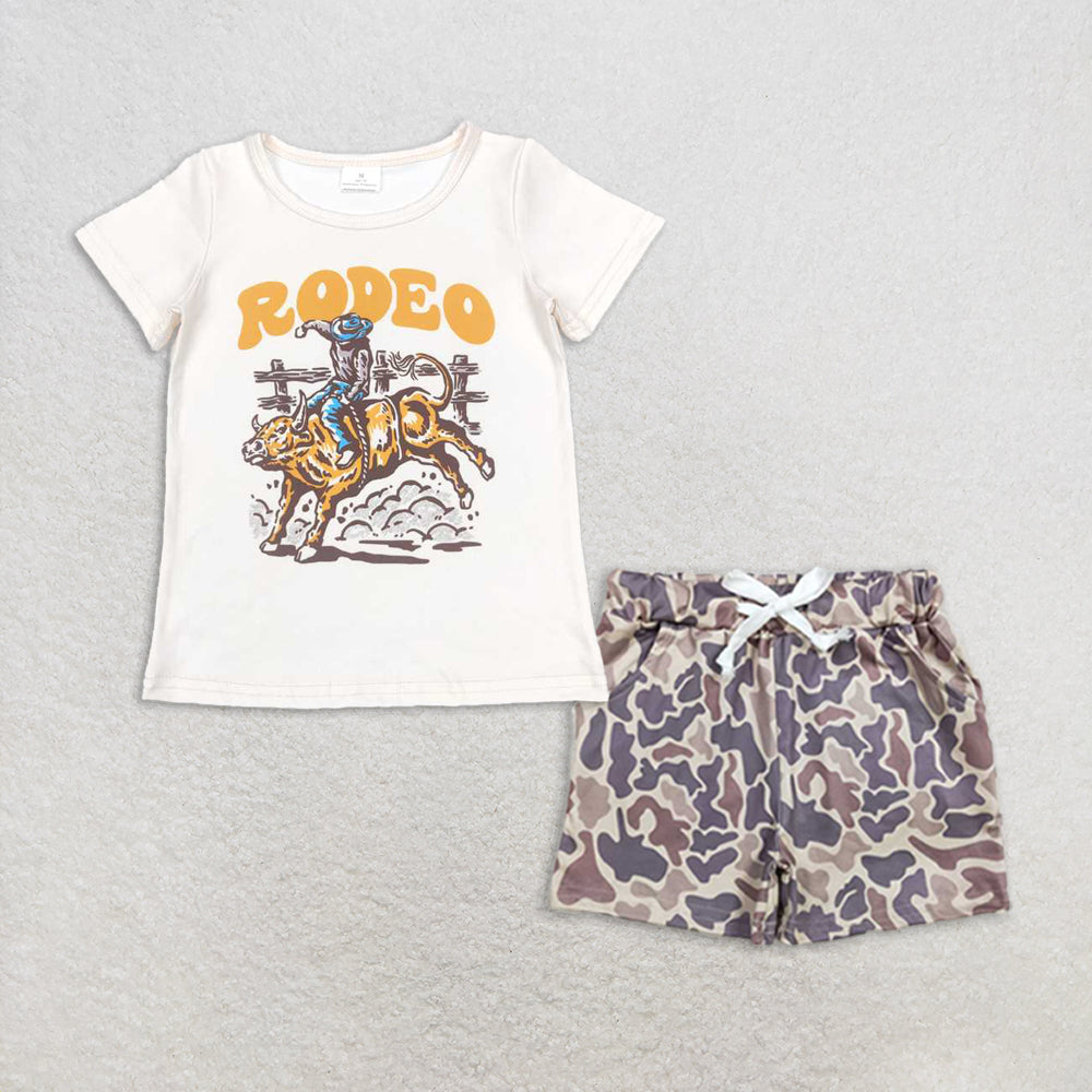 Baby Boy Short Sleeves Cow Rodeo Shirt Camo Pockets Shorts Western Set RTS